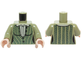 Torso Female Outline, Green Cabled Cardigan Sweater with Collared Shirt Pattern / Olive Green Arms / Light Nougat Hands