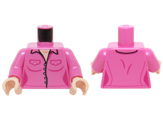 Torso Female Outline Button Down Shirt with Two Pockets and White Buttons Pattern / Dark Pink Arms / Light Nougat Hands