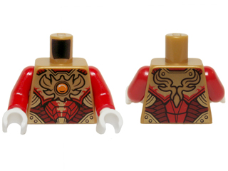 Torso Vest with Dark Red and Gold Armor Elaborate with Scales and Side Panels and Fire Chi Emblem Pattern / Red Arms / White Hands