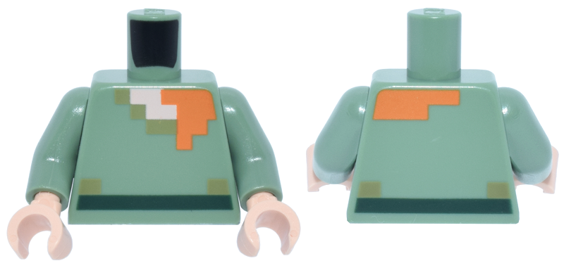 Torso Pixelated Shirt with Olive Green Collar and Dark Green Belt, Light Nougat Neck, Orange Hair Pattern / Sand Green Arms / Light Nougat Hands