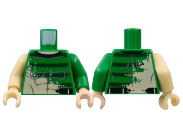 Torso Spider-Man Gray Muscles Outline with Dark Green Stripes Pattern (Sandman) / Green Arm Left / Tan Arm Right / Light Nougat Hand Left / Tan Hand Right