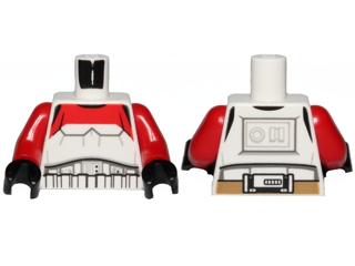 Torso SW Armor Stormtrooper, Detailed Armor with Red Marking without Shoulder Belts Pattern / Red Arms / Black Hands