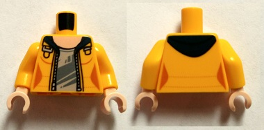 Torso Female Jacket Open with Dark Blue Hood over Light Bluish Gray Shirt and Light Nougat Neck Pattern / Bright Light Orange Arms / Light Nougat Hands