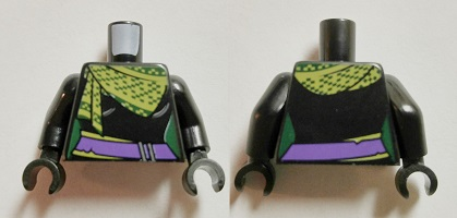 Torso Female Outline with Dark Purple Sash and Green and Yellow Scarf Pattern / Black Arms / Black Hands