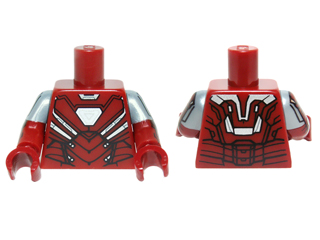 Torso Armor with White Hexagonal Reactor and Black and Silver Plates Pattern / Dark Red Arms with Iron Man Armor Pattern / Dark Red Hands