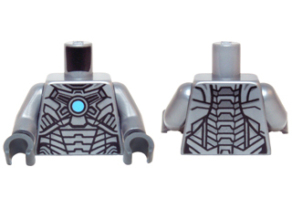 Torso Armor with Black and Silver Panels and Medium Blue Circle Pattern / Flat Silver Arms / Dark Bluish Gray Hands