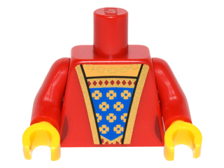 Torso Female Outline Dress with Blue and Gold Fabric, Gold Trim and Necklace Pattern / Red Arms / Yellow Hands