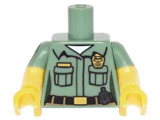 Torso Female Shirt with 2 Pockets, Name Tag, Badge and Belt Pattern / Yellow Arms with Sand Green Short Sleeves and Patch Pattern / Yellow Hands