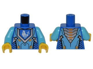 Torso Nexo Knights Armor with Orange and Gold Circuitry and Blue Emblem with White Chicken Pattern / Medium Azure Arms / Yellow Hands