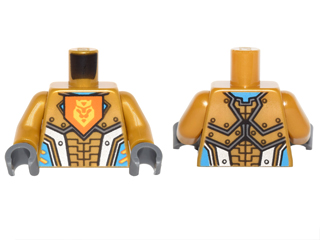 Torso Nexo Knights Armor with Orange Emblem with King Pattern / Pearl Gold Arms / Dark Bluish Gray Hands