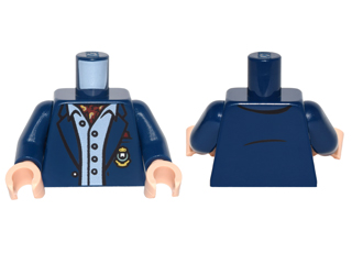 Torso Batman Suit Jacket, Light Blue Button Down Shirt Open Collar, Red Ascot, Gold Monogram Pattern / Dark Blue Arms / Light Nougat Hands