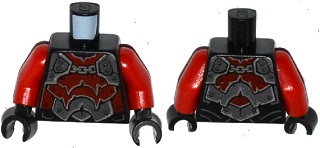 Torso Nexo Knights Armor with Silver and Dark Red Plates, Rivets and Chain Pattern / Red Arms / Black Hands