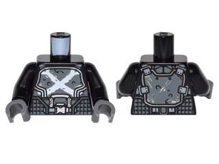 Torso Body Armor with Straps and White Crossbones Pattern / Black Arms / Dark Bluish Gray Hands