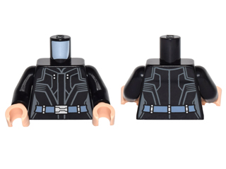 Torso Female Outline Jacket with Dark Bluish Gray Trim and Sand Blue Belt Pattern / Black Arms / Light Nougat Hands