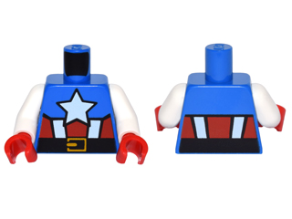 Torso White Star, Red and White Stripes and Black Belt with Gold Buckle Pattern / White Arms / Red Hands