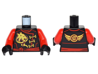 Torso Ninjago Robe with Gold Lion, Wings and Ninjago Logogram 'Fire' and Red Sash Pattern / Red Arms / Black Hands