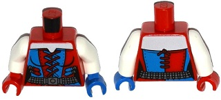 Torso Batman Female Corset with Red and Blue Laces, Dark Bluish Gray Belt Pattern / White Arms / Blue Hand Left / Red Hand Right