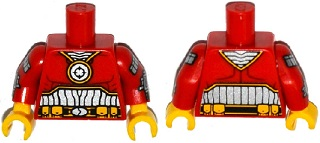 Torso Batman Muscles Outline, Medallion and Black Silver Belt with Orange Pouches Pattern / Red Arms with Wrist Guns Pattern / Yellow Hands