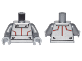 Torso Silver Robot Panels with Red Lines and Black Rivets Pattern / Flat Silver Arms / Light Bluish Gray Hands