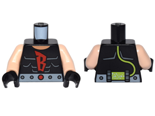 Torso Batman Shirt with Muscles Outline and Red 'B', Silver Belt and Lime Hose on Reverse Pattern / Light Nougat Arms / Black Hands