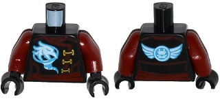Torso Ninjago Female Robe with Gold Clasps, Bird, Dark Red Sash and Emblem and Wings on Back Pattern / Dark Red Arms / Black Hands