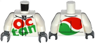 Torso Octan Logo Racing Suit with Silver Zipper Pattern / White Arms / Dark Bluish Gray Hands