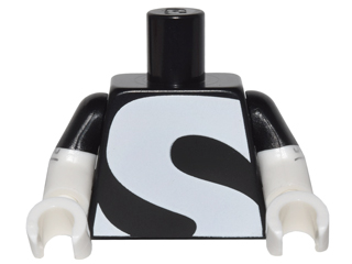 Torso with Large White Letter S Pattern / White Arms with Black Short Sleeves and Silver Trim Pattern / White Hands
