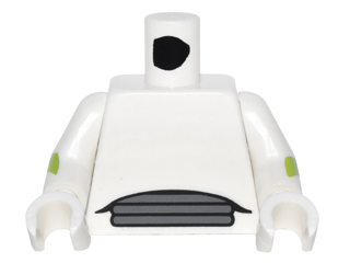 Torso Spacesuit 3 Dark Bluish Gray Vents at Waist Pattern / White Arms with Lime Wrist Stripe and Red Mark on Right / White Hands