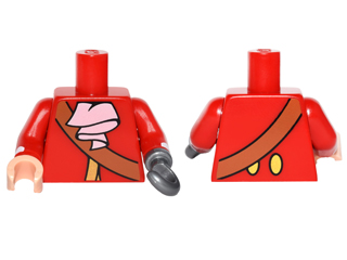 Torso Pirate Gold Trim, Crossbelt, White Ascot Pattern / Red Arms with White Stripe Pattern / Light Nougat Hand Right / Flat Silver Hook Left