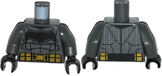 Torso Batman Large Bat Logo, Body Armor and Black and Gold Belt Pattern / Dark Bluish Gray Arms / Black Hands