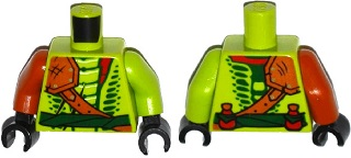 Torso Ninjago Snake with Shoulder Pad and Dark Green Belt and Red Vials Pattern / Lime Arm Left / Dark Orange Arm Right / Black Hands