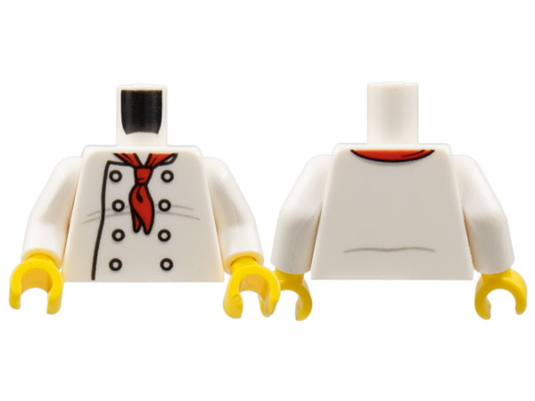 Torso Chef with 8 Buttons, Long Red Neckerchief, Light Bluish Gray Wrinkles and Back Print Pattern / White Arms / Yellow Hands