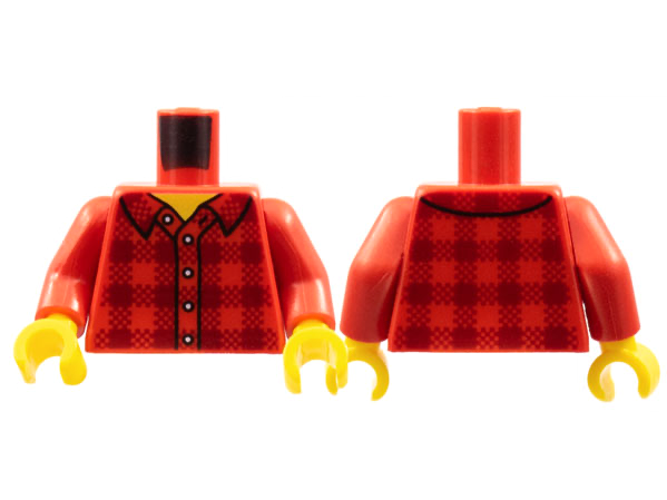 Torso Plaid Flannel Shirt with Collar and 5 Buttons Pattern / Red Arms / Yellow Hands