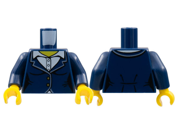 Torso Female Suit Jacket with White Collar Shirt with Buttons Pattern / Dark Blue Arms / Yellow Hands