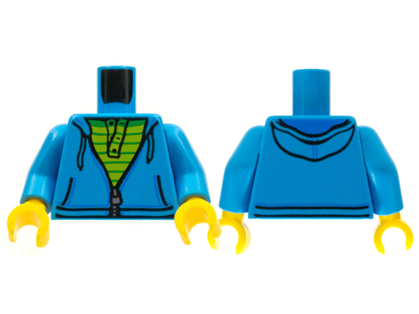 Torso Hoodie with Zipper over Lime and Green Striped Shirt Pattern / Dark Azure Arms / Yellow Hands
