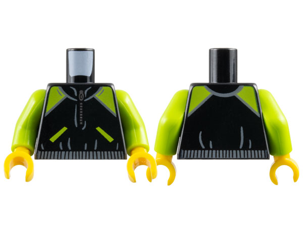 Torso Jacket with Dark Bluish Gray Waistband, Lime Shoulders and Pockets, and Silver Zipper Pattern / Lime Arms / Yellow Hands