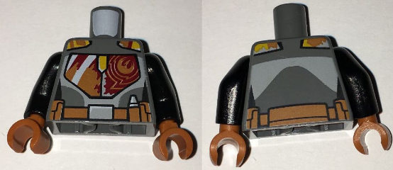 Torso SW Mandalorian Armor Plates Female Dark Red, Dark Orange, and Yellow with Rebel Starbird and Utility Belt Pattern (Sabine Wren) / Black Arms / Dark Orange Hands