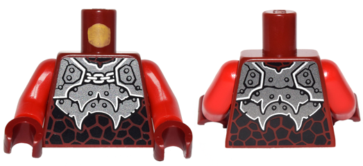 Torso Nexo Knights Armor with Silver Plates, Chain, Rivets and Black Scales Pattern / Red Arms / Dark Red Hands