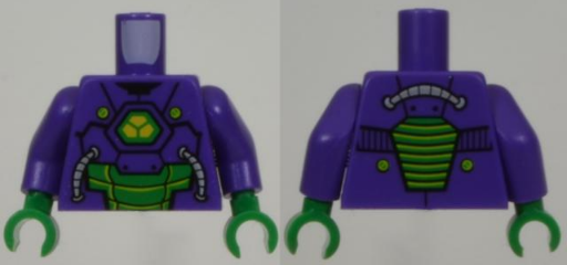 Torso Armor with Lex Luthor Warsuit with Yellow and Green Hexagon Logo and Green Armor Plates Pattern / Dark Purple Arms / Green Hands