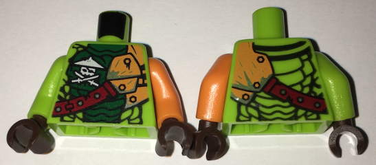 Torso Ninjago Scales, Green Stomach, Ninja Skull with Crossed Swords, Shoulder Armor Pattern / Orange Arm Left / Lime Arm Right / Dark Brown Hands