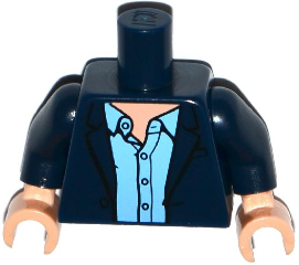 Torso Open Suit Jacket with Medium Blue Shirt Open Collar Pattern / Dark Blue Arms / Light Nougat Hands