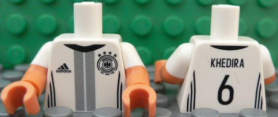 Torso Soccer Shirt with Adidas Logo, 4 Stars and Eagle Front, 'KHEDIRA 6' Back Pattern / Nougat Arms with Molded White Short Sleeves Pattern / Nougat Hands