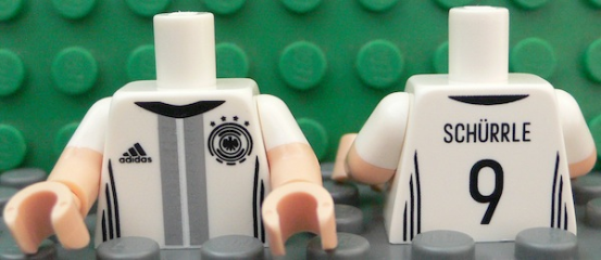 Torso Soccer Shirt with Adidas Logo, 4 Stars and Eagle Front, 'SCHÜRRLE 9' Back Pattern / Light Nougat Arms with Molded White Short Sleeves Pattern / Light Nougat Hands