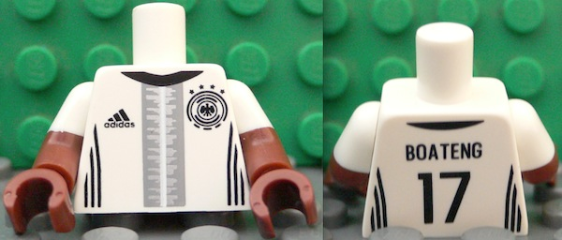 Torso Soccer Shirt with Adidas Logo, 4 Stars and Eagle Front, 'BOATENG 17' Back Pattern / Reddish Brown Arms with Molded White Short Sleeves Pattern / Reddish Brown Hands