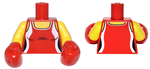Torso Female Outline Tank Top with White Side Panels and Neck Trim Pattern / Yellow Arms / Red Boxing Gloves