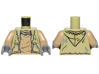 Torso Vest Tattered, Dirty with Hood and Dark Tan Creased Undershirt Pattern / Dark Tan Arms / Dark Bluish Gray Hands