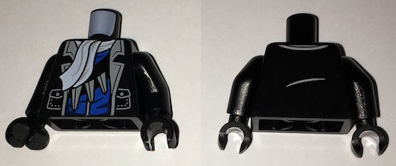 Torso Batman Jacket over Blue Shirt with White Scarf, Sash with Boomerangs Pattern / Black Arms / Black Hands