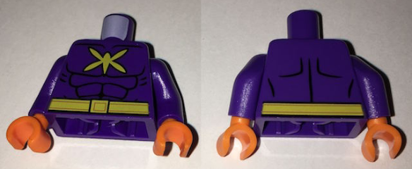 Torso Batman Muscles Outline with Yellow Killer Moth Logo and Belt Pattern / Dark Purple Arms / Orange Hands
