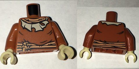 Torso Batman Nougat Rope Neck and Belt, Tan Tattered Collar Pattern / Dark Orange Arms / Tan Hands