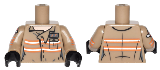 Torso Ghostbusters Jumpsuit Female with 'A.Y.' ID Badge Pattern / Dark Tan Arms with Ghostbusters Pattern / Black Hands